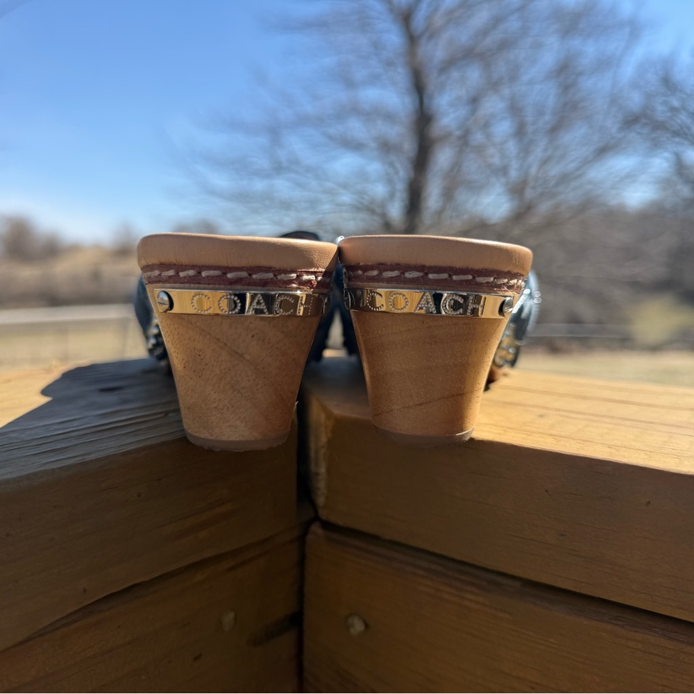 Coach Blue and Tan Slide Sandals - Picture 3 of 4